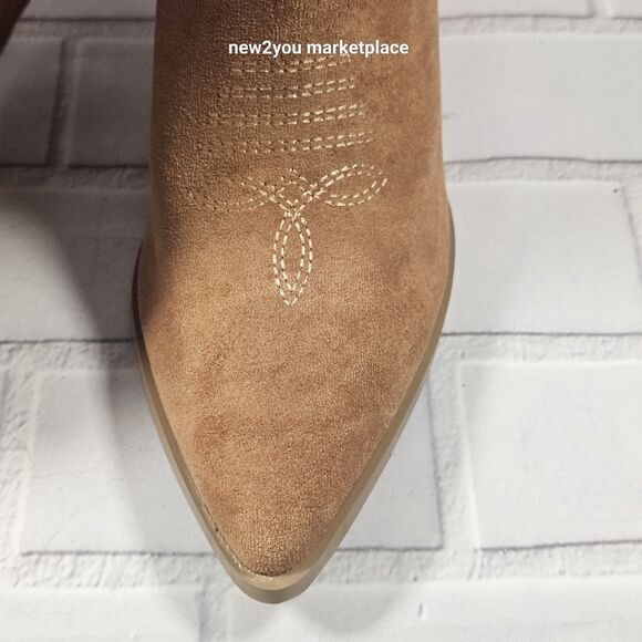Women's Faux Suede Embroidered Knee High Cowboy Boots Size 8 Light Brown - New* - Picture 16 of 16